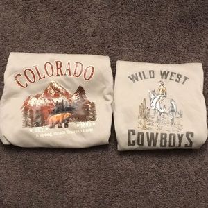 Lot of 2 | Colorado & Cowboy Themed Tan Sweatshirts | Sz S